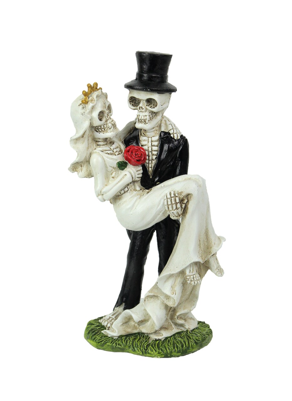 Eternal Bliss Skeleton Bride and Groom Wedding Couple Statue Cake Topper